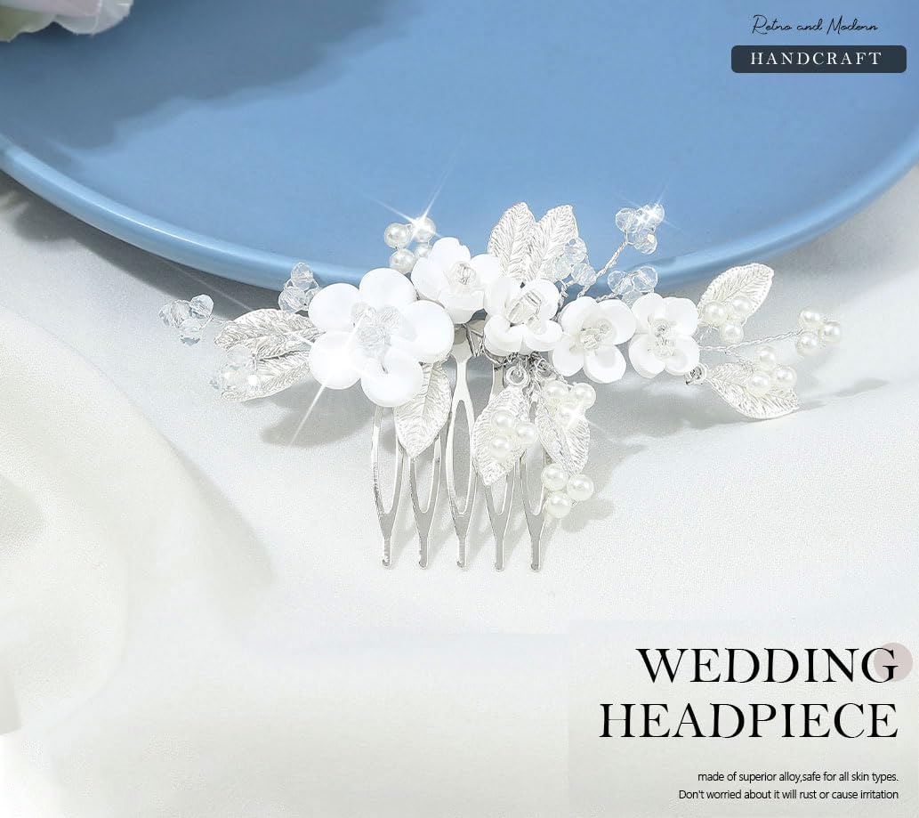 Pettine per capelli da sposa con perle argentate, accessorio per capelli da sposa per donne e ragazze