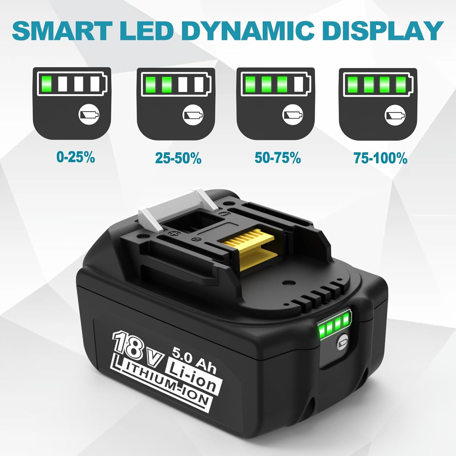 2 Packs 5.0Ah 18V Battery Replacement for Makita 18V Battery BL1850B BL1840B 1860B BL1830B BL1815B Compatible with Makita 18 Volt Cordless Power Tool and Charger - Image 4