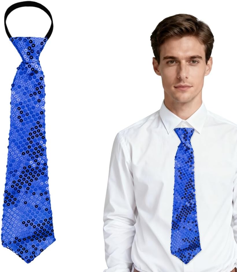 Sequin Neckties for Men Disco Themed Sparkly Pre-Tied Neck Ties for Wedding Birthday Graduation Party Deocrations