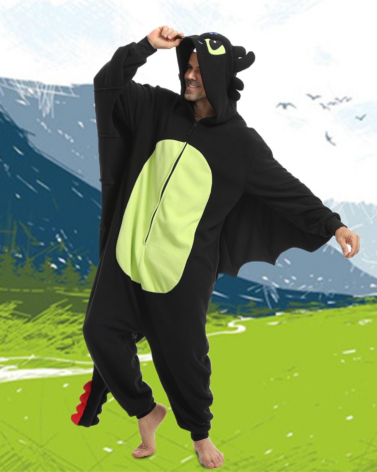 Laahoem Animal Dragon Pyjama Unisexe Adulte zippé Capuche Homme Femme Combinaison Costume Cosplay Vêtements de Nuit