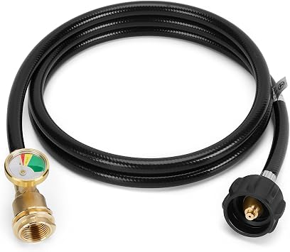 WADEO 6 Feet Propane Hose Extension with Gauge for Gas Grills Heaters | Propane Tank Hose Extension for Appliances with Acme to Male QCC/POL Fittings, RV camping Connecting Propane Tanks to Grills