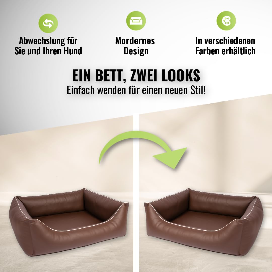 Cama para perros CopcoPet Rocco 2 en 1, impermeable y de piel sintética, con colchón de plástico para perros con espuma de copos o espuma viscoelástica ortopédica