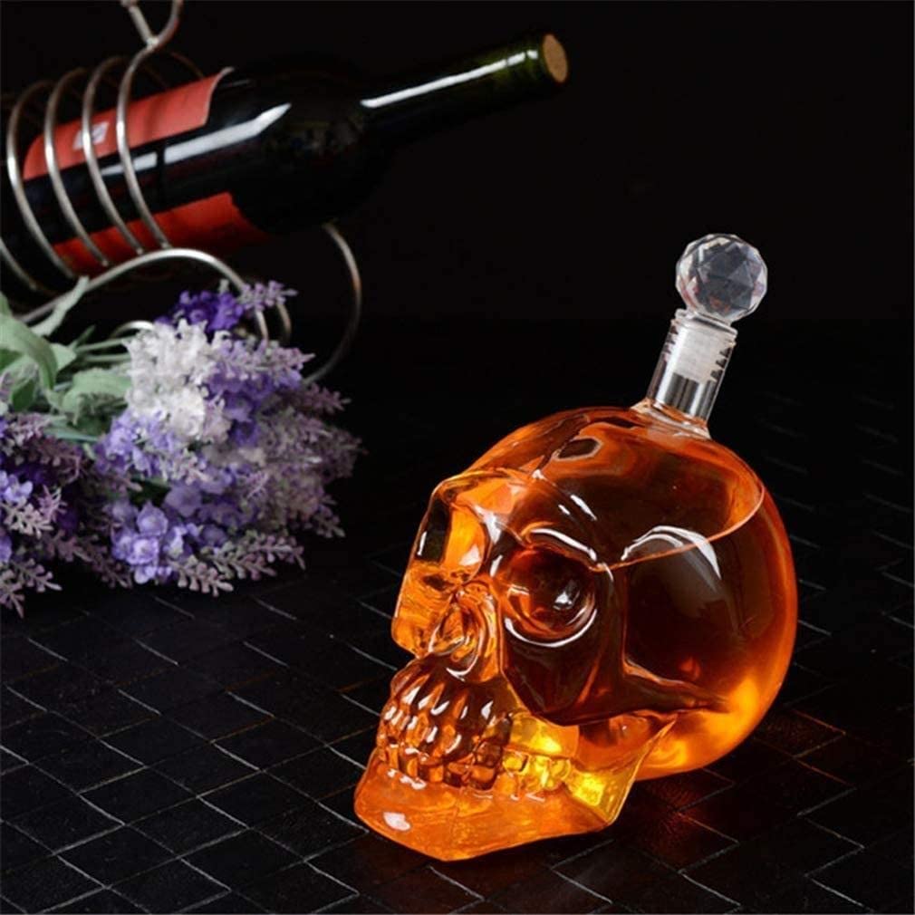 CUEMOON Whiskey Karaffe Skull - 1000 Ml Glas Dekanter Mit Stopper