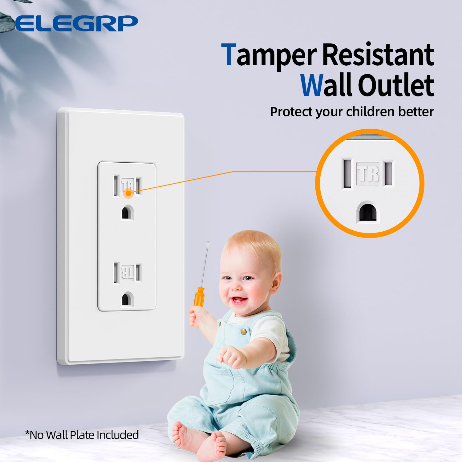 ELEGRP Matte White Decorator Wall Receptacle Outlets, Tamper Resistant 15 Amp Standard Electrical Wall Outlet, Residential Grade, Self-grounding, 125V, 2 Pole 3 Wire, 5-15R, UL Listed, 20 Pack