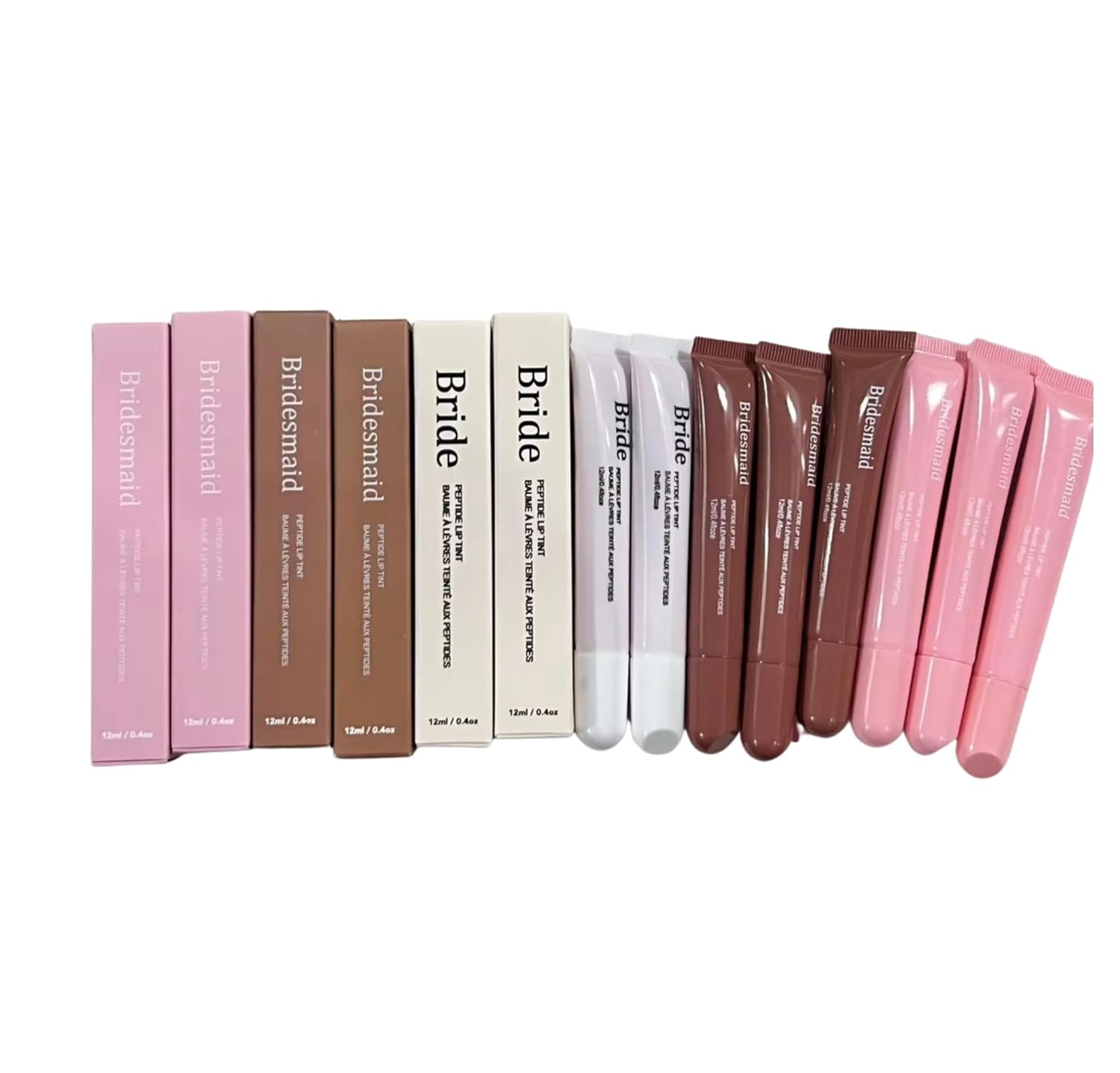 Peptide Lip Tint Collection, Bride, Bridesmaid, Maid of Honor, and Mama, and Auntie Shades12ml/0.4oz (Brown (4pack))