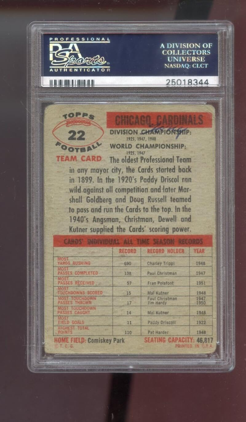 1956 Topps #22 Chicago Cardinals Team Photo PSA 1 (MK) Graded Football Card NFL
