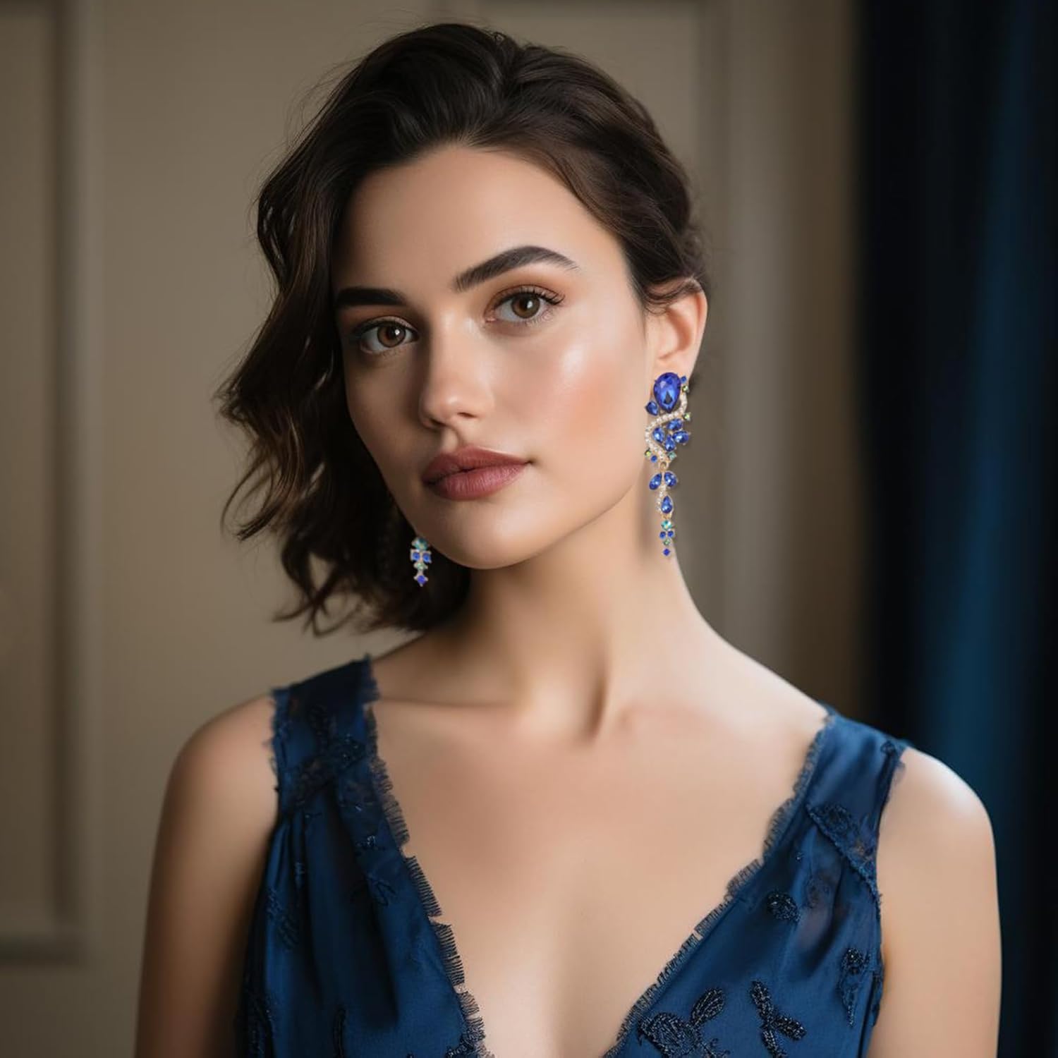 Fashion Rhinestone Statement Drop Dangle Earrings Long Colorful Crystal Bridal Wedding Teardrop Chandelier Earrings for Women Prom Pageant - Image 3