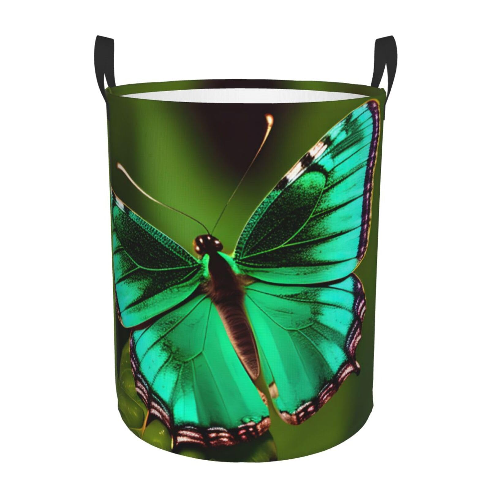 M Collapsible Laundry Hamper Round colorful butterfly Print Storage