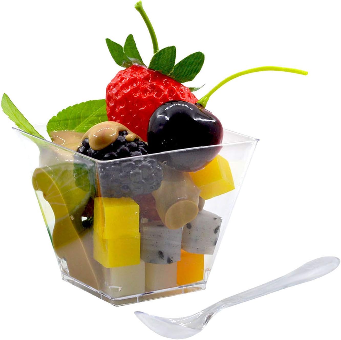 as wind,4 oz Disposable clear plastic mousse cups with spoons,Souffle Parfait Appetizer Cup, perfect for parties - 40 sets