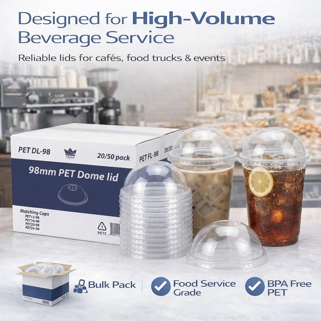 98MM Dome Lid- Coffee Cup Lids with Ultra-Clear PET & Spill-Resistant Fit For 12–32 Oz Cold Cups - Premium Cup Lids Ensure Secure, Leak-Resistant Performance for Cafes & Events - 1000 Pack