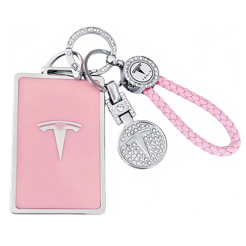 Porta-Cartão de Chave Tesla Rosa com Chaveiro de Cristais para Model S/X/3/Y e Cybertruck Tesheer