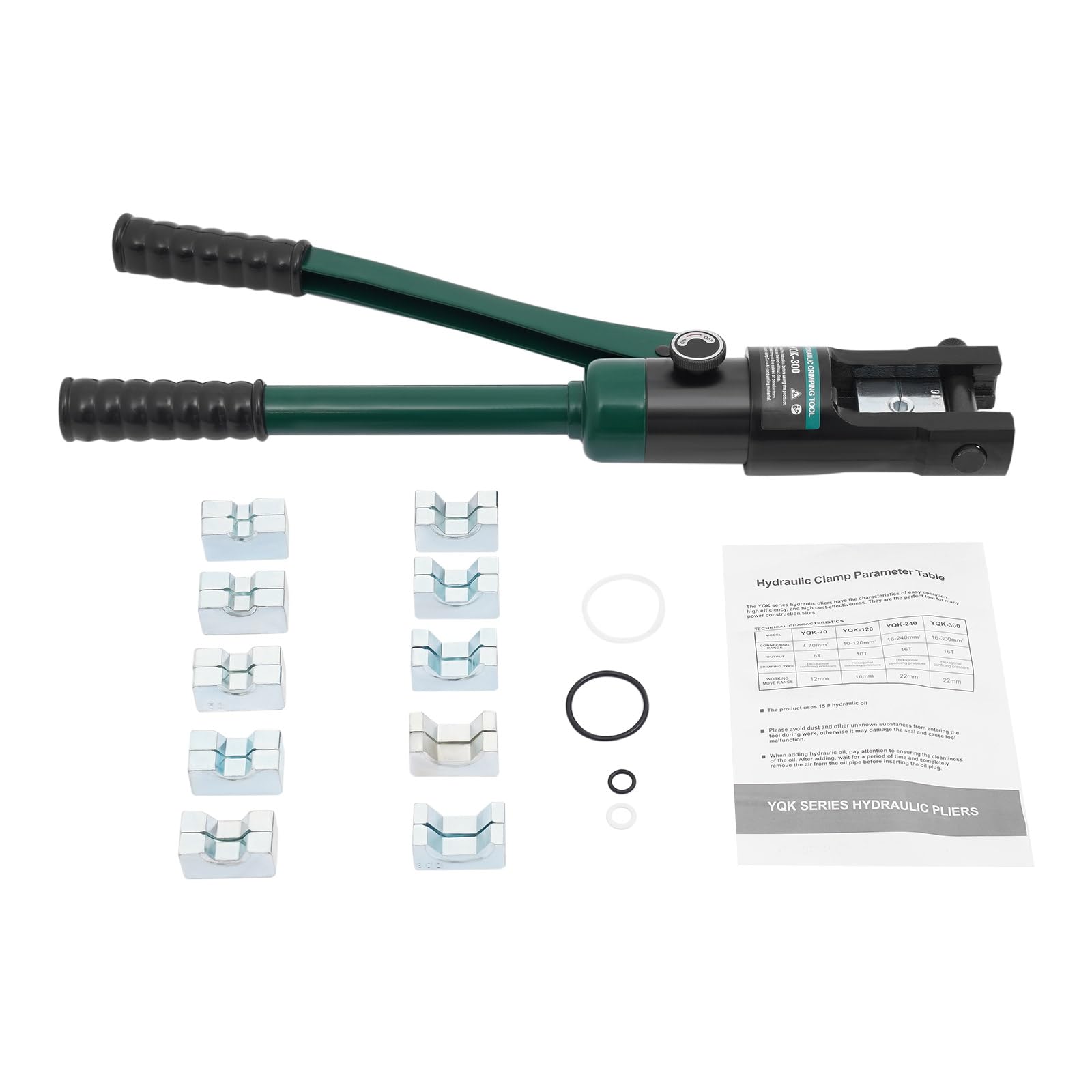 YQK-300 Pince à sertir hydraulique manuelle 120 KN 16-300 mm², rotative à 360° avec 11 matrices pour cosses de câble en cuivre et aluminium, tuyaux PEX, électriques, ateliers, installateurs