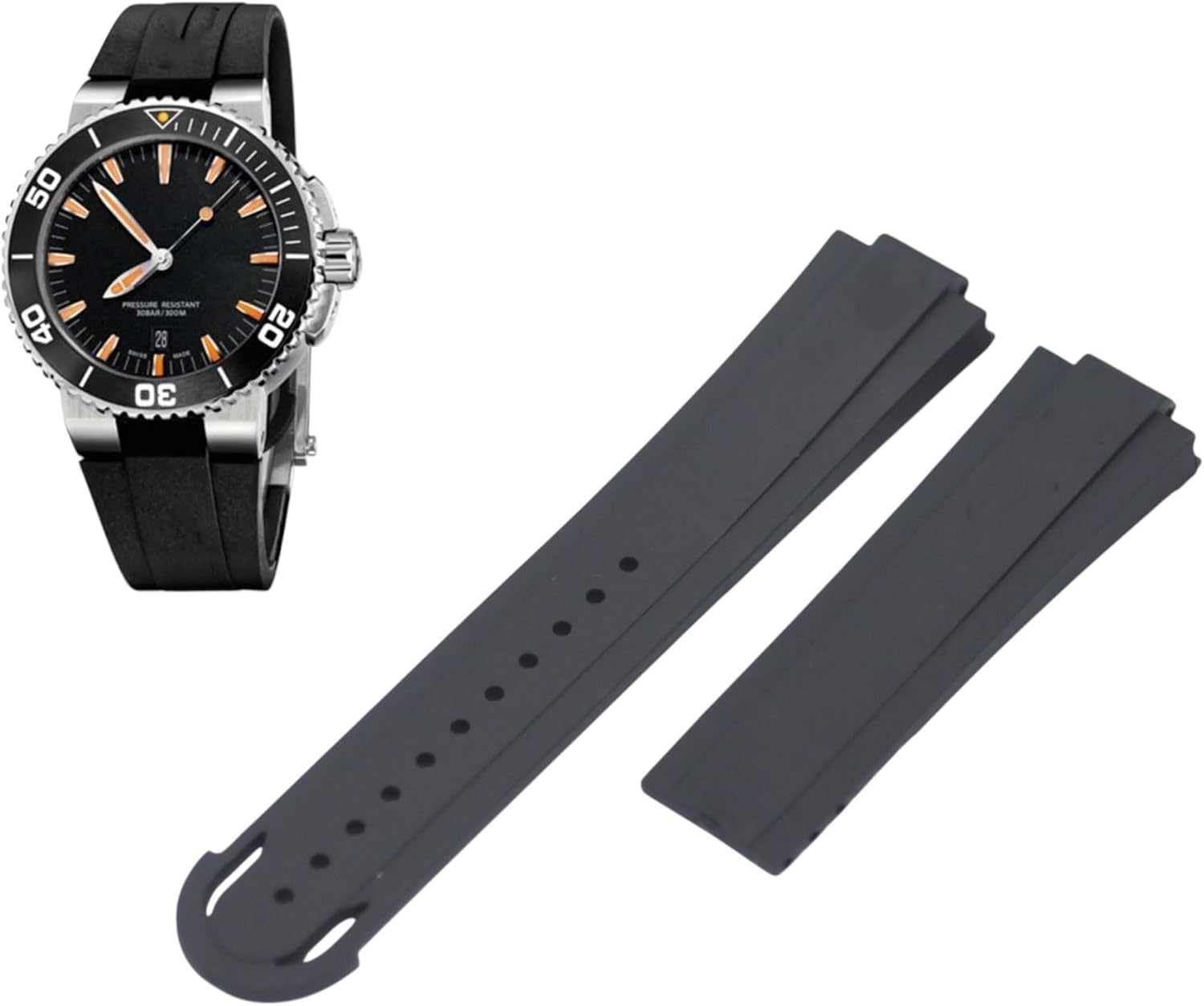 Aquis Date 43mm 01733 7653 4159-0742634EB 26mm Black Rubber Watch Strap Compatible with Oris