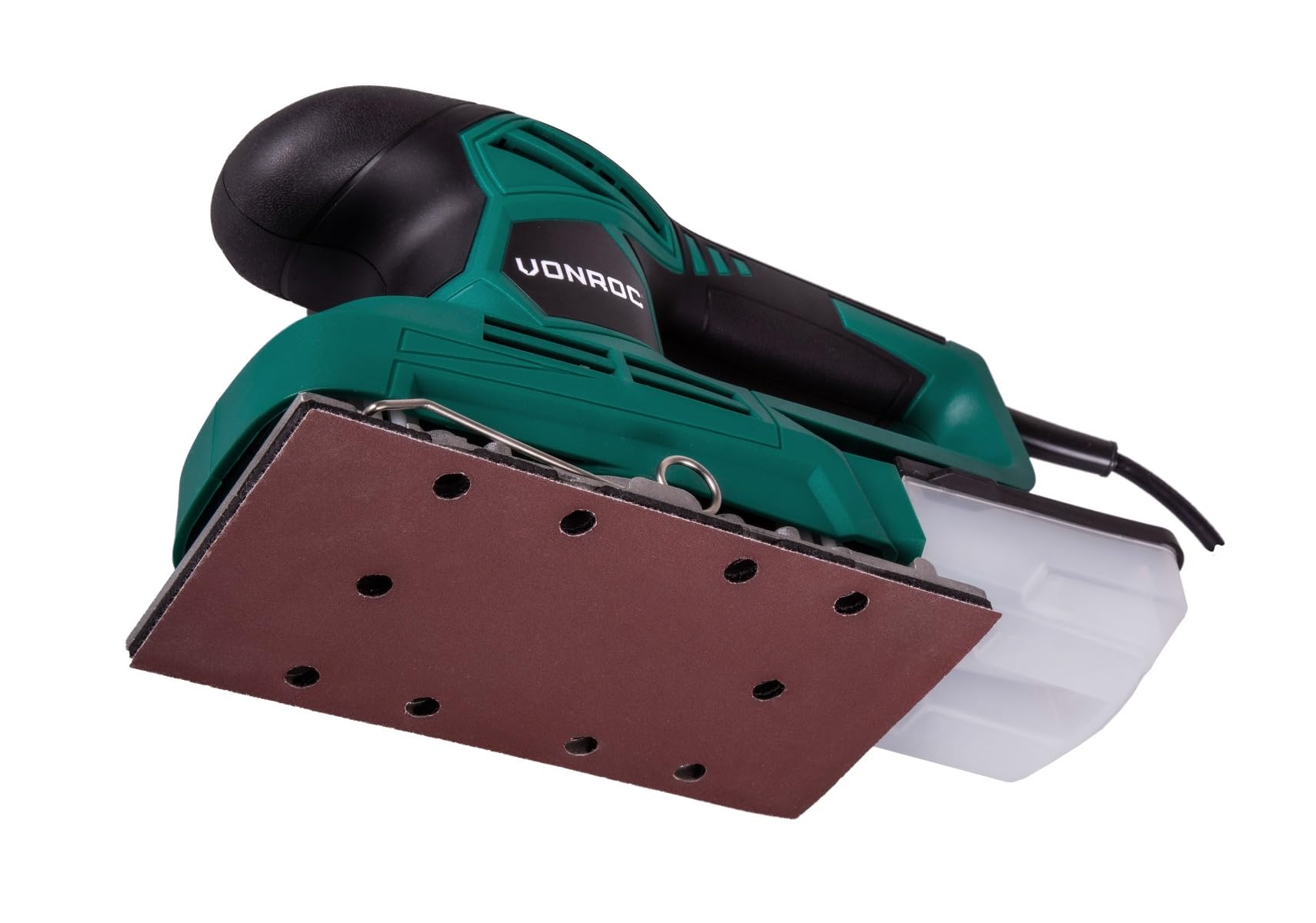 VONROC Levigatrice orbitale 240W - 90x187cm. Include contenitore raccolta polvere e 12 fogli abrasivi (3x G60, 3x G80, 3x G120, 3x G240)