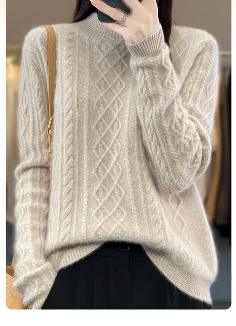 Maglione da donna a maniche lunghe a collo alto in lana jacquard a rombi vestibilità larga casual pullover lavorato a maglia