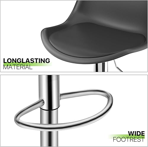 Miniatura 25 de Magshion Juego de 2 taburete giratorio de plástico con respaldo alto con almohadilla de asiento de cuero PU Chrome Air Lift w/reposapiés multicolor