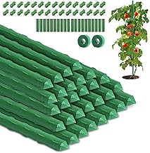 Tomato Stakes, 30 Pieces 40 cm Plastic Steel Plant Stakes with 30 Plants Clips & 20 Connectors, for Gardens, Climbing Plants