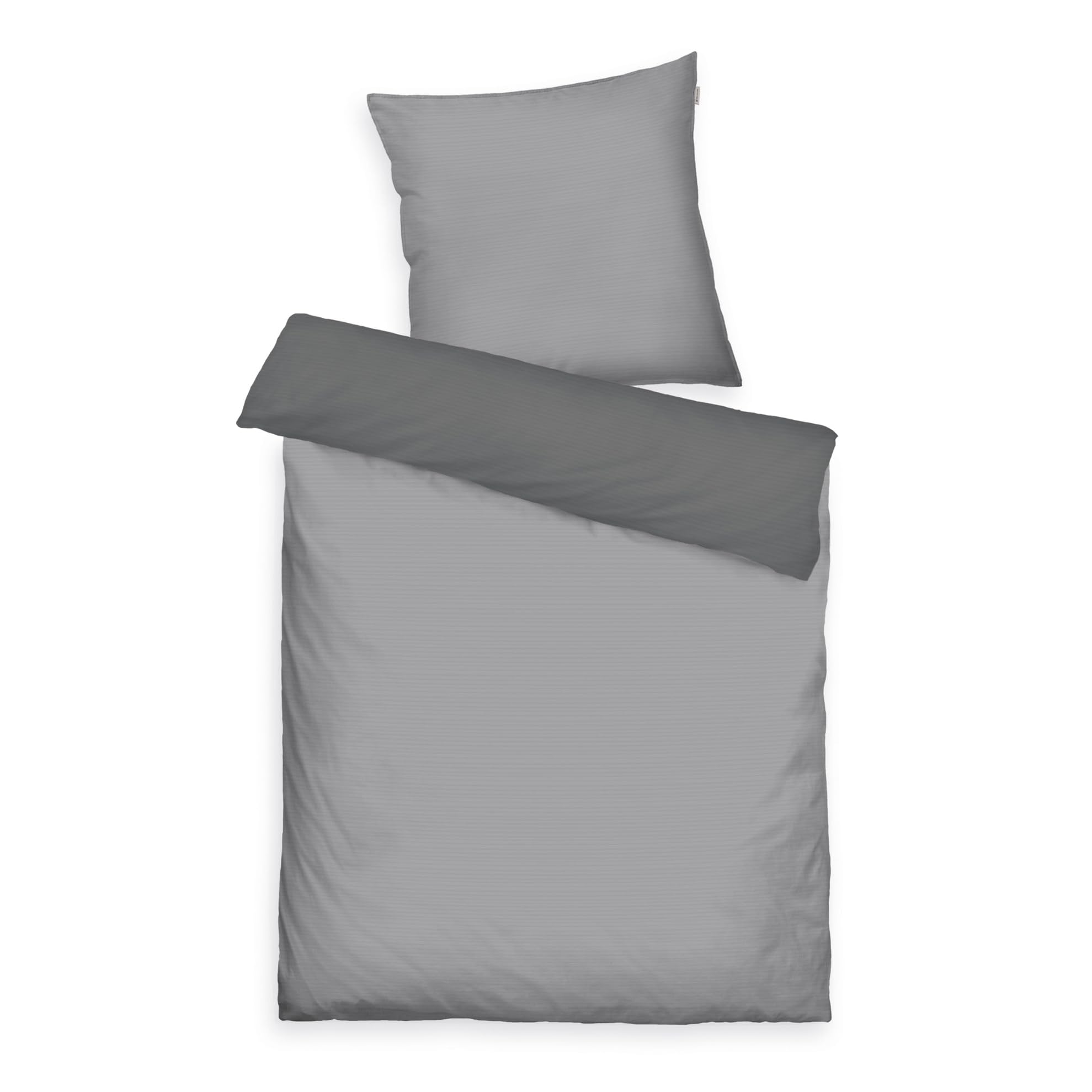 TOM TAILOR Satin-Bettwäsche, 60x80 cm + 140x200 cm, 100% Baumwolle/Satin, mit Doppelnaht am Kissen, Wendemotiv und Markenreißverschluss, TWO-TONE SOLID COLORS Grau (Moody Grey)
