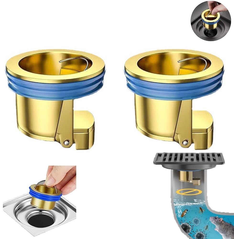 Rixant Gold Toilet Floor Drain Deodorizing Core, Drain Plug Bathroom Tub, Anti-Backflow Drain Core Deodorant Plug, Floor Filter Filter Plug Drain Core (Color : Size : 2Pc)