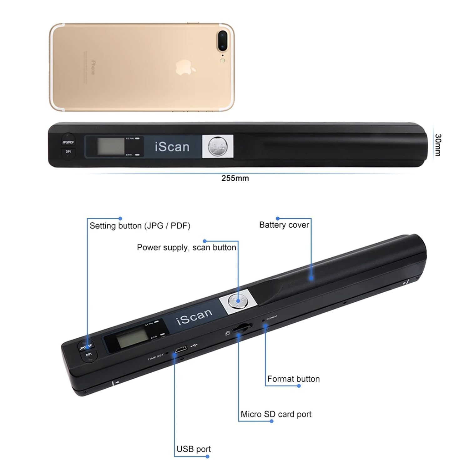 Scanner portable, scanner photo pour documents A4, scanners pour ordinateurs, scanner de documents en 900 ppp avec 16 Go SD, téléchargement d'images sur ordinateur via câble USB, pas besoin de pilote