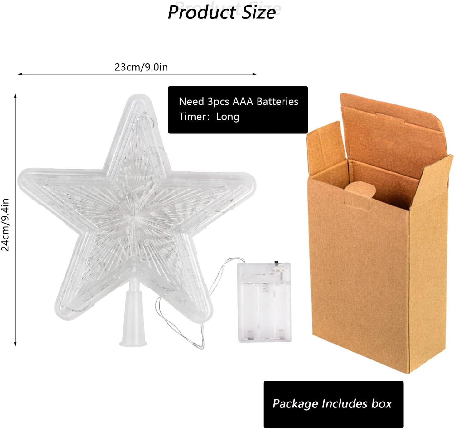 DERAYEE Christmas Star Tree Topper Lighted, Xmas Tree Topper with Lights Light Up Star Topper for Christmas Tree Decorations Battery Operated 9 Inch