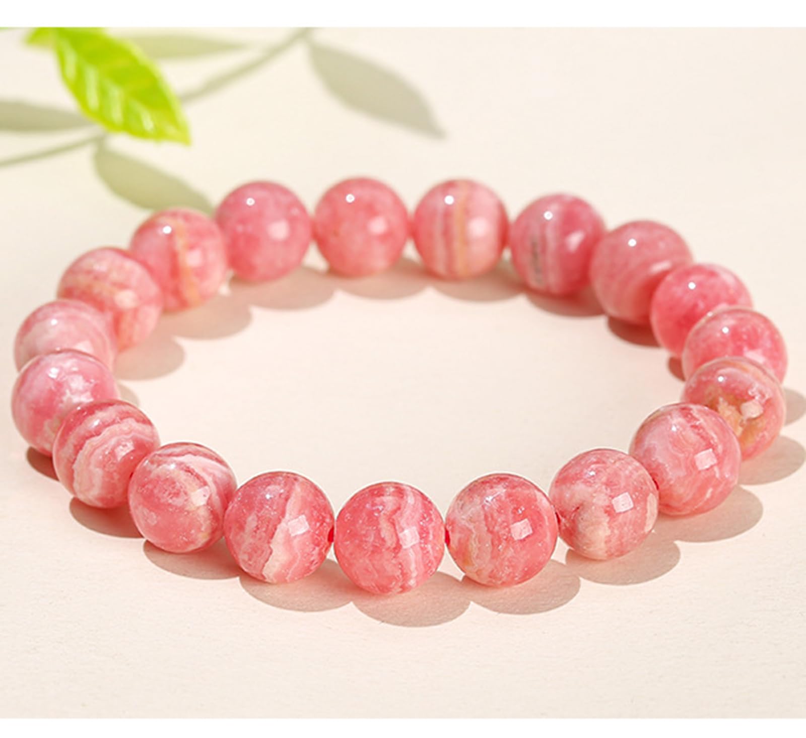 Bracciale con rodocrosite da Donna – Bracciale Elasticizzato con Perline a Fila Singola in Pietra di rodocrosite Rosa Naturale, Regalo Semplice ed Elegante,9~10mm