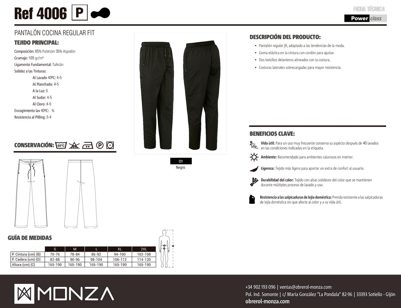 Pantalón Largo de Hostelería Unisex. Ropa Cocina/Cocinero/Cocinera/Chef. Ref: 4006