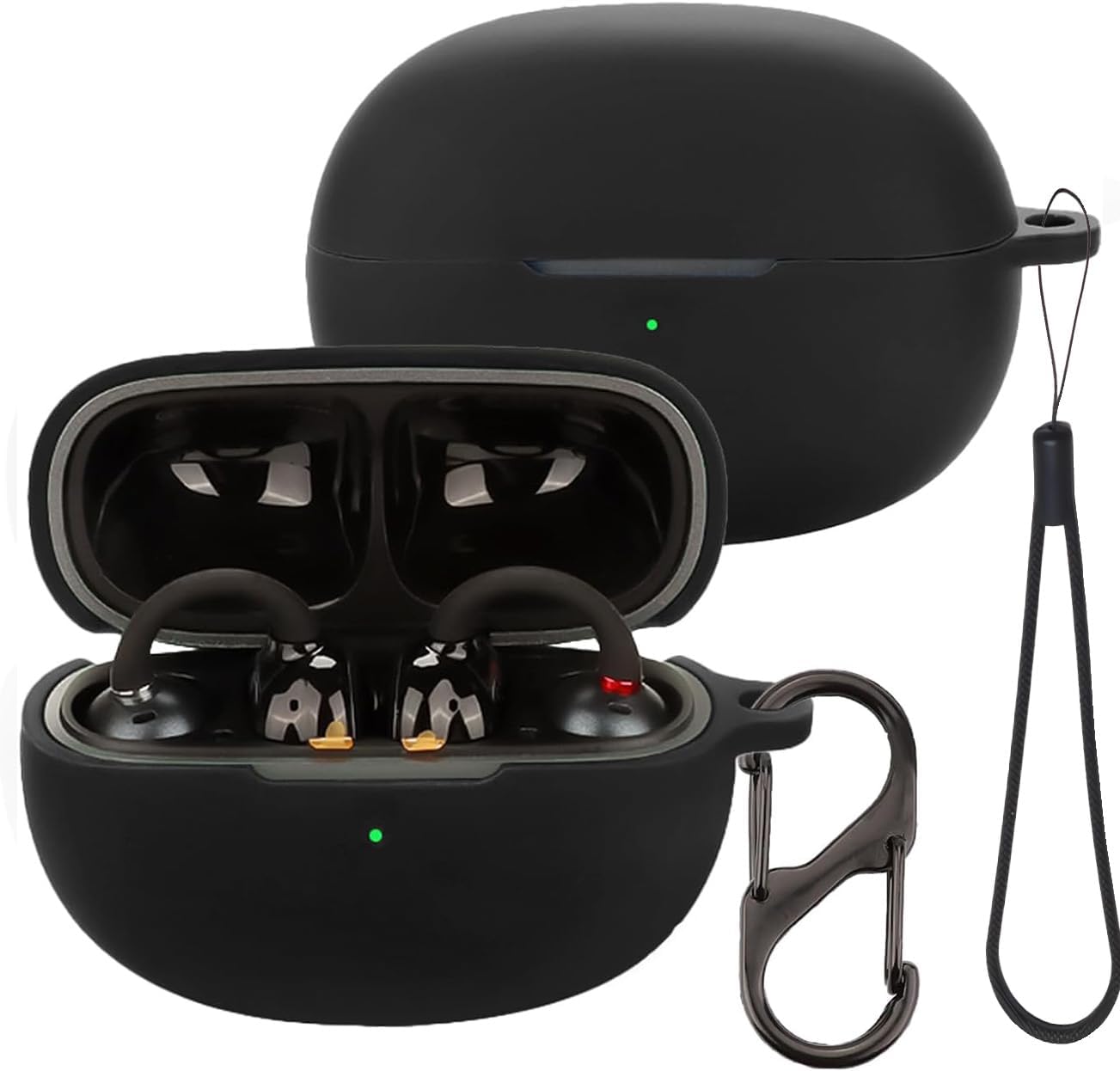 for EarFun Clip Open Ear Earbuds Case, Soft Silicone Shockproof Protective Cover with Carabiner and Lanyard (Black)