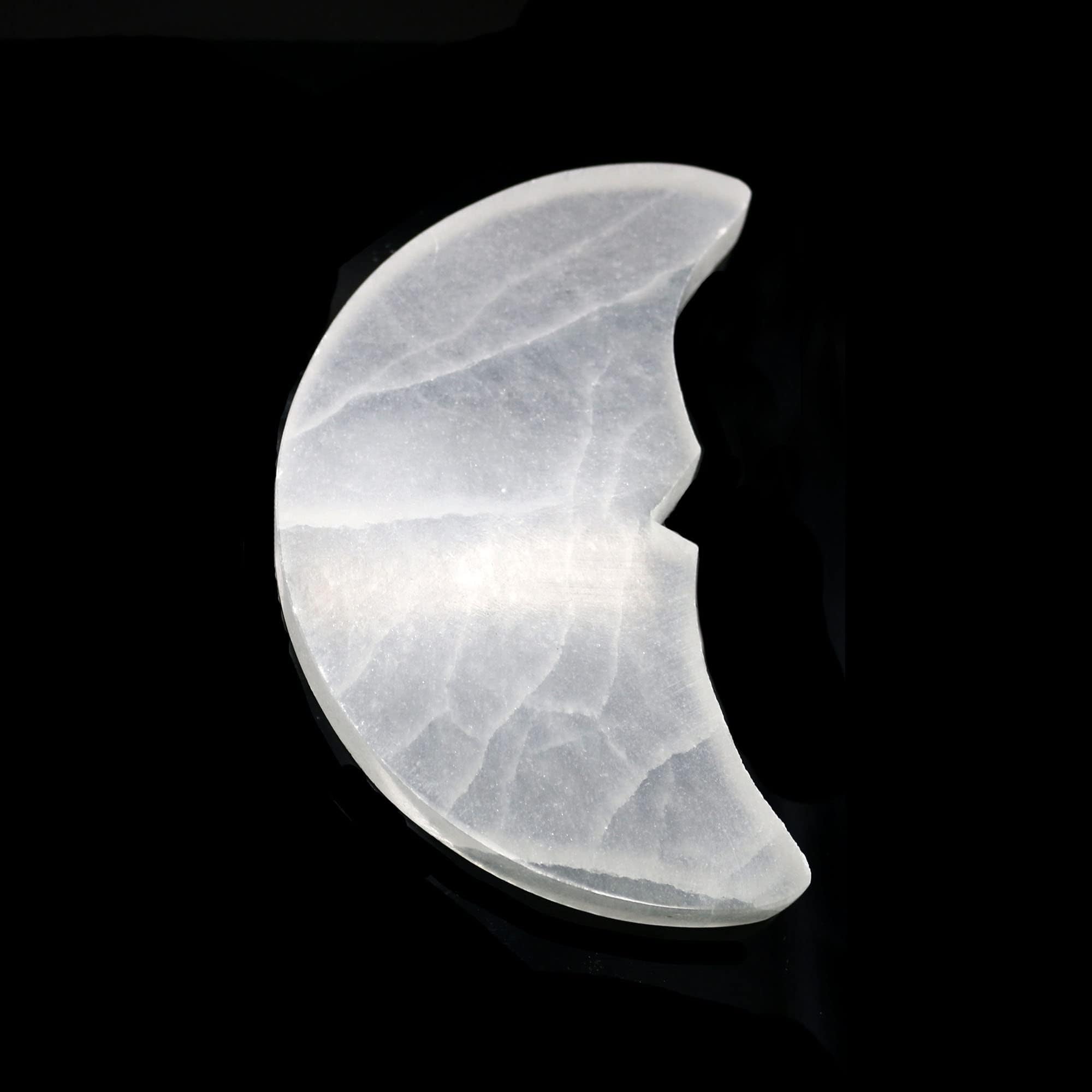 Soul Sticks Selenite Charging Plates For Smudge & Crystal Charging Ethically Sourced in Morocco Crystal for Smudging and Reiki (Moon Face - 5 Inch)