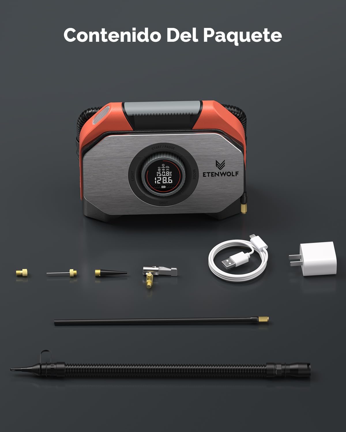ETENWOLF S6 19200 mAh Inflador Ruedas Coche, Compresor Aire Portatil de 11,03 bares, 7 modos para coche y objetos inflables, Bomba de aire eléctrica