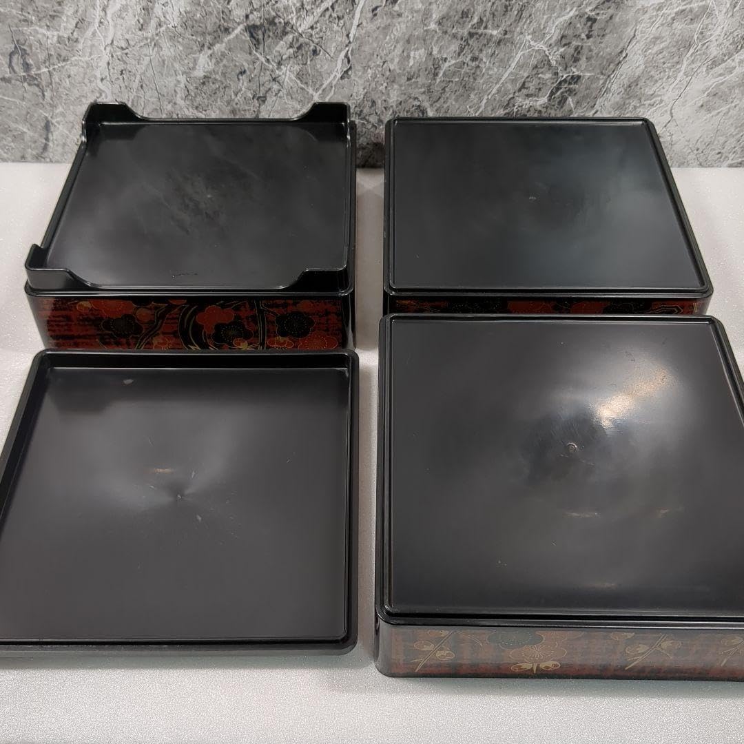 山中漆器 花柄漆塗り三段重箱 合成漆器
