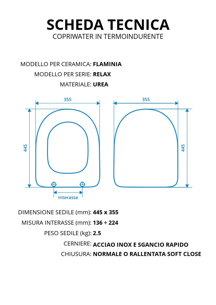 Para inodoro para Flaminia Relax Termoestable blanco cremallera inoxidable normal o lento Soft Close