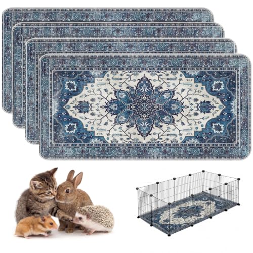 Image of 4PACK Washable Guinea Pig Pee Pads,Absorbent Reusable Guinea Pig Cage Liners,Waterproof,Leak-Proof & Non-Slip Potty Pads for Small Animals Rabbit Hamster Rat.(Dark Navy Floral,24 inchx48 inch)