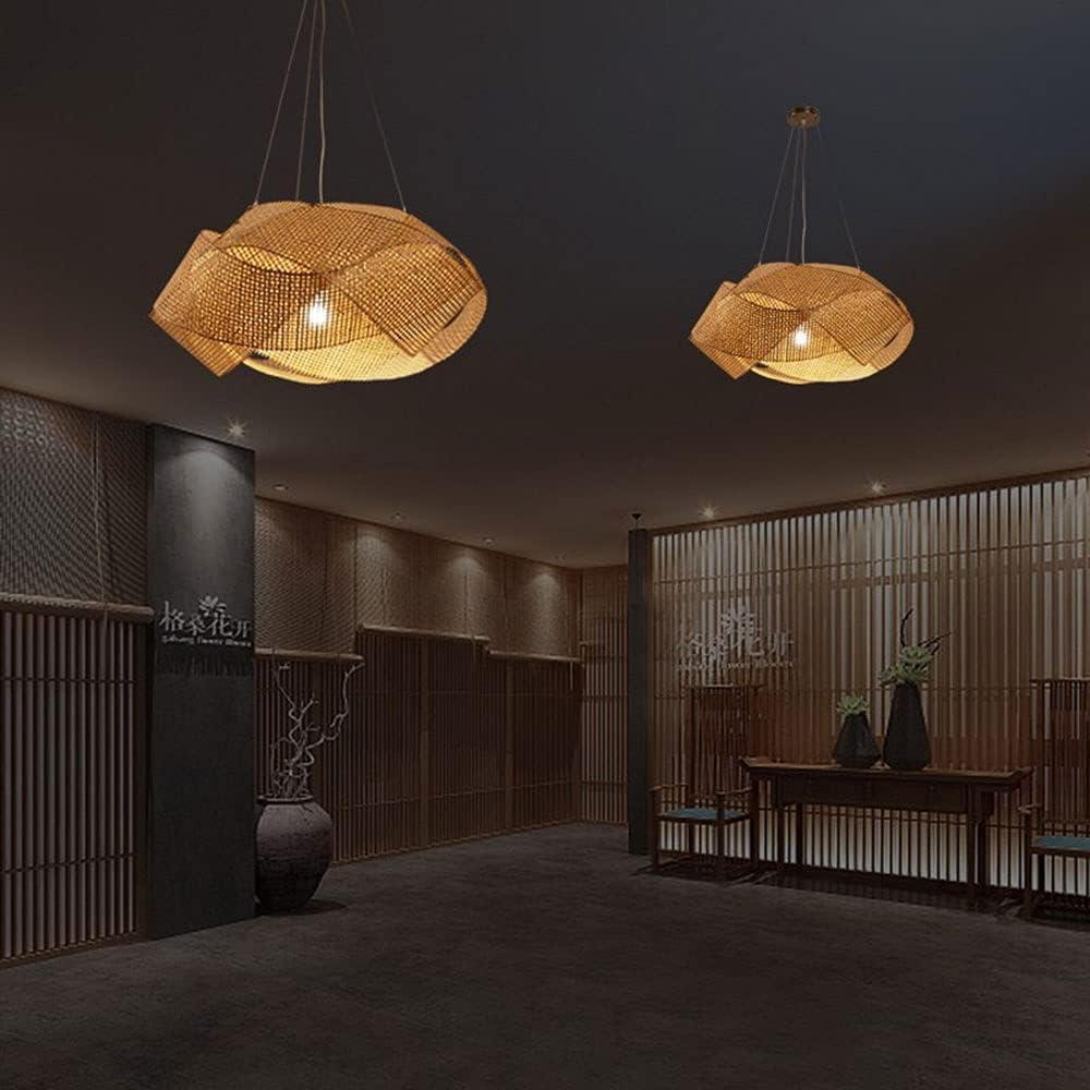 Paralumi in Vimini dai Colori Naturali, lampade a Sospensione Cave, lampadari Geometrici Fai da Te in Vimini Intrecciato, Gabbia in Rattan per la casa, soffitto sospeso