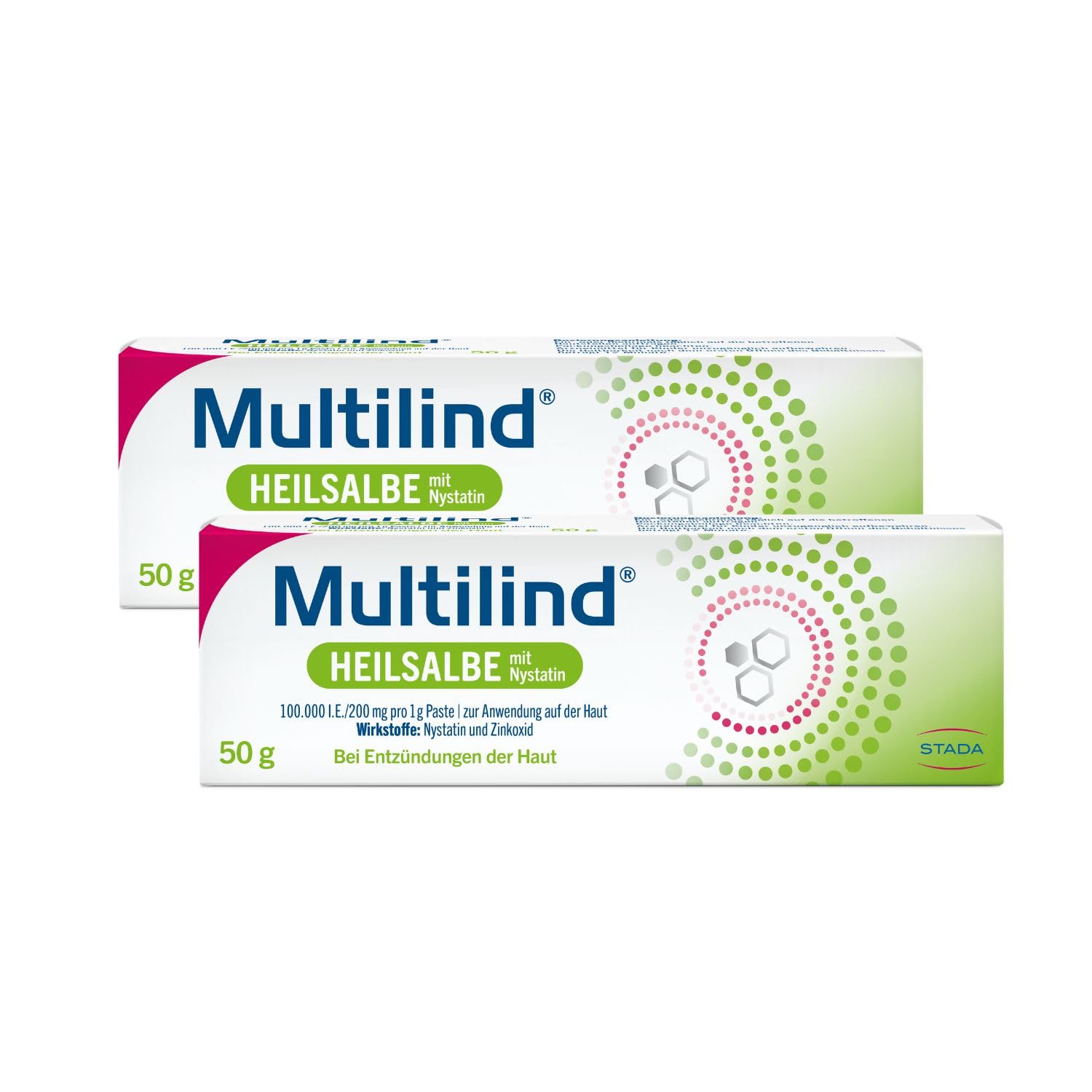 Multilind Heilsalbe mit Nystatin und Zinkoxid, 2 x 50 g | Wund- und Heilsalbe, Zinkoxid 200 mg, Nystatin 100.000 I.E., apothekenpflichtig, 2er Pack