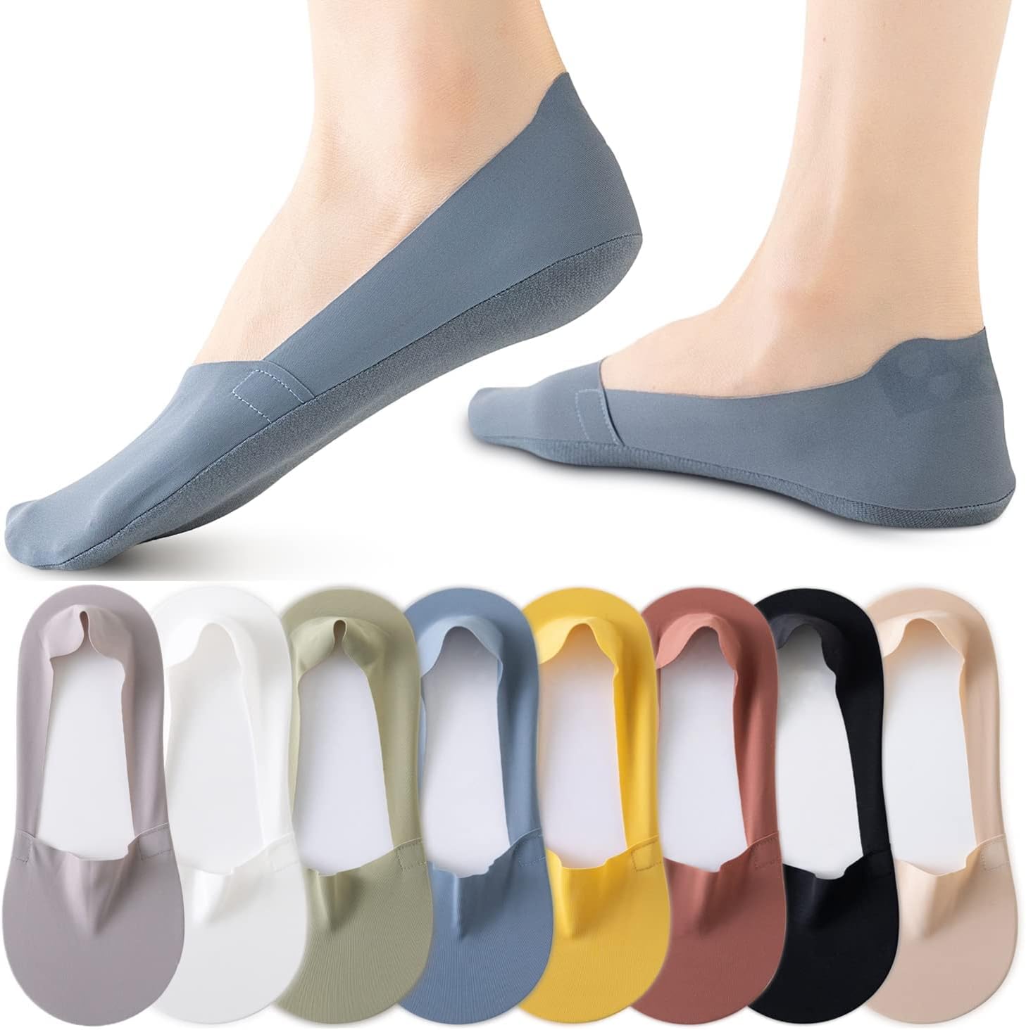 Women No Show Socks, 8 Pairs Ultra Low Cut Liner Socks, Ice Feeling Socks, Nonslip Liner Invisible Hidden Thin Socks