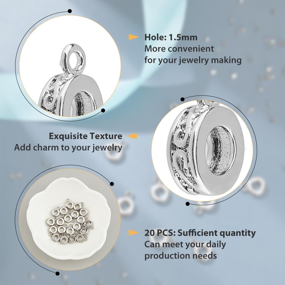 SUPERFINDINGS 20PCS Platinum Brass Hanger Links Donut Charm Links Pendant Bail Carrier Beads for Dangle Jewelry Necklace Bracelet Making Hole 1.5mm - Image 3