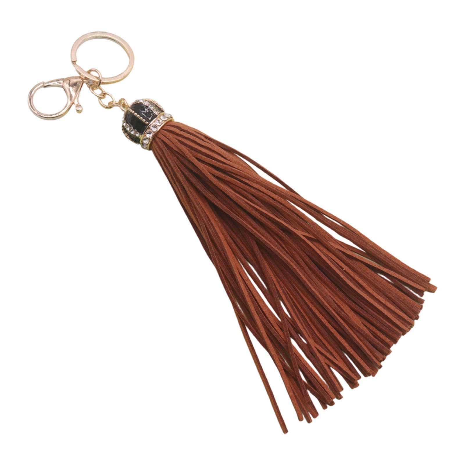 Baodss Elegant Crowns Keychain With Glittering Rhinestones And Soft Leather Tassels Bag Pendant For Purse Or Bag Accessory