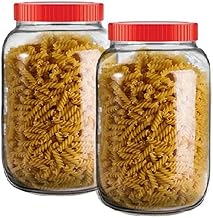 Glass Storage Jars, Round Shape, 2000ml Capacity Containers for Kitchen Pantry | Snacks, Masala, Pickles, Dry Fruits for Kitchen Pantry, Snacks, Masala (Lid Material:- Red Plastic, 2)