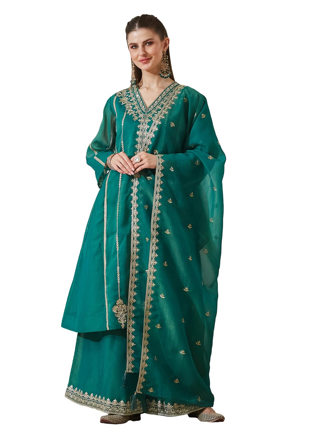 mokosh Women's Silk Embroidered Anarkali Kurta Palazzo Set with Dupatta-picture-27