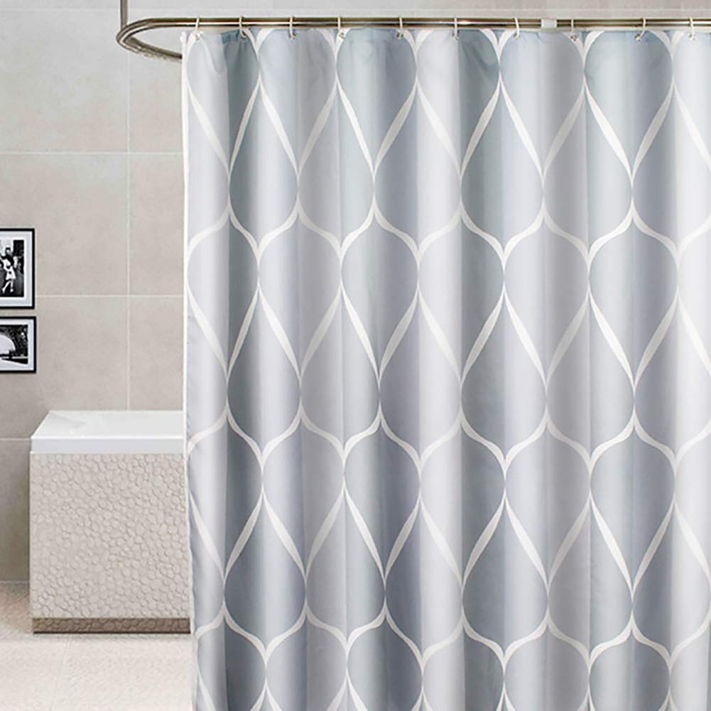 YEARLY Einfach Wasserdicht Duschvorhänge Polyester Stoff Türvorhang Geometrische Gemusterten Drucken Startseite Hotel Wohnung Bad Vorhang Grau 150x200cm(59x79inch)