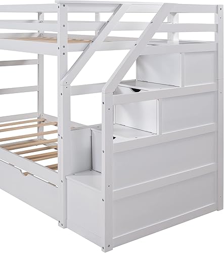 Miniatura 88 de Harper & Bright Designs Litera individual sobre cama individual con nido, marco de cama de madera para niños con escaleras y barandilla de gran