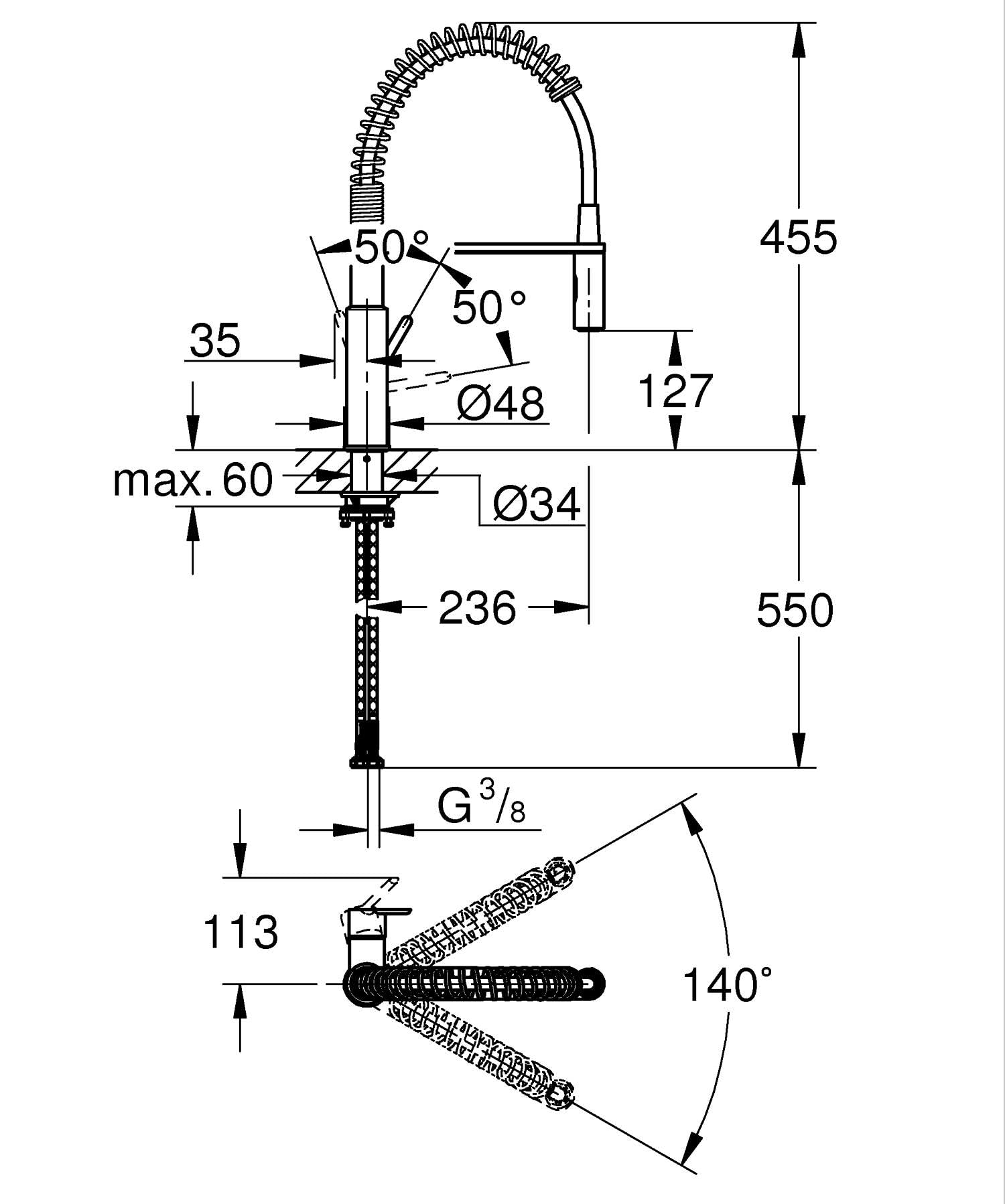 GROHE Mitigeur monocommande 2 jets Robinet évier de cuisine avec douchette extractible Chromé 30361000