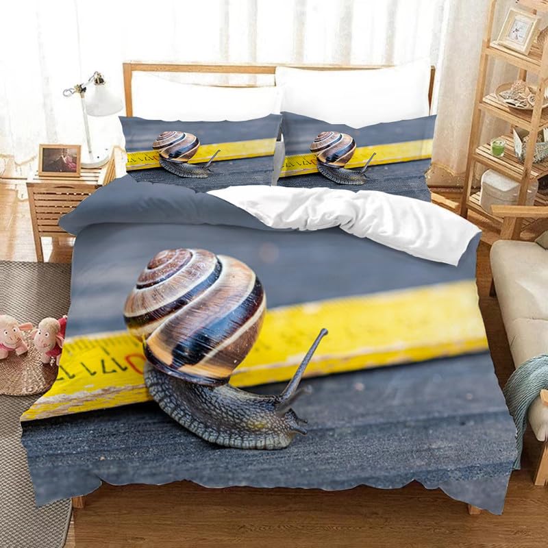 Housse de couette 240 x 260 anti-pli lit sans repassage parure microfibre grise escargot