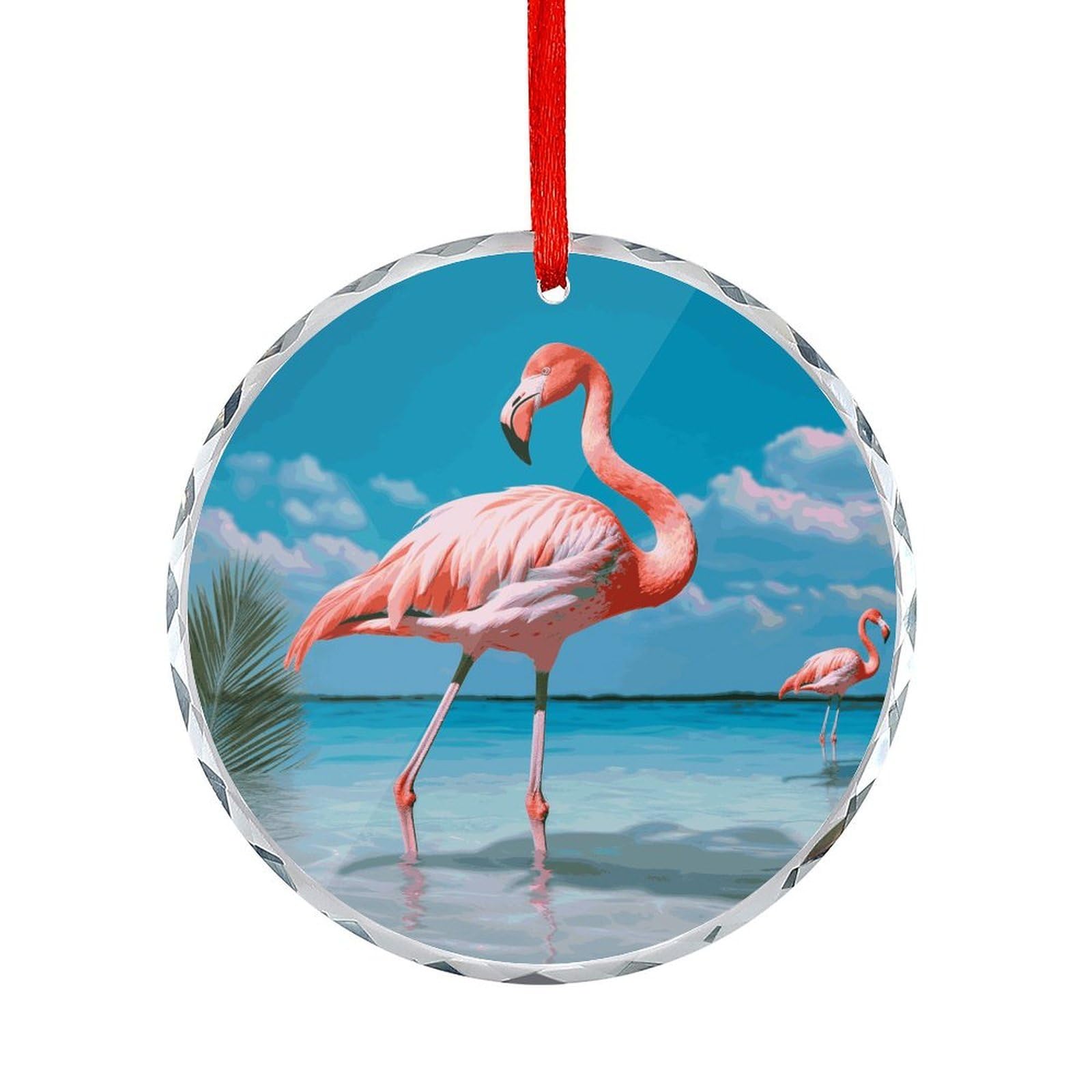 Fodpand Women's Style Flamingo In Water Round Glass Ornament Keepsake Gift Exchange Ideas Car Decor,Christmas Ornaments For Tree Window Garden Ornaments