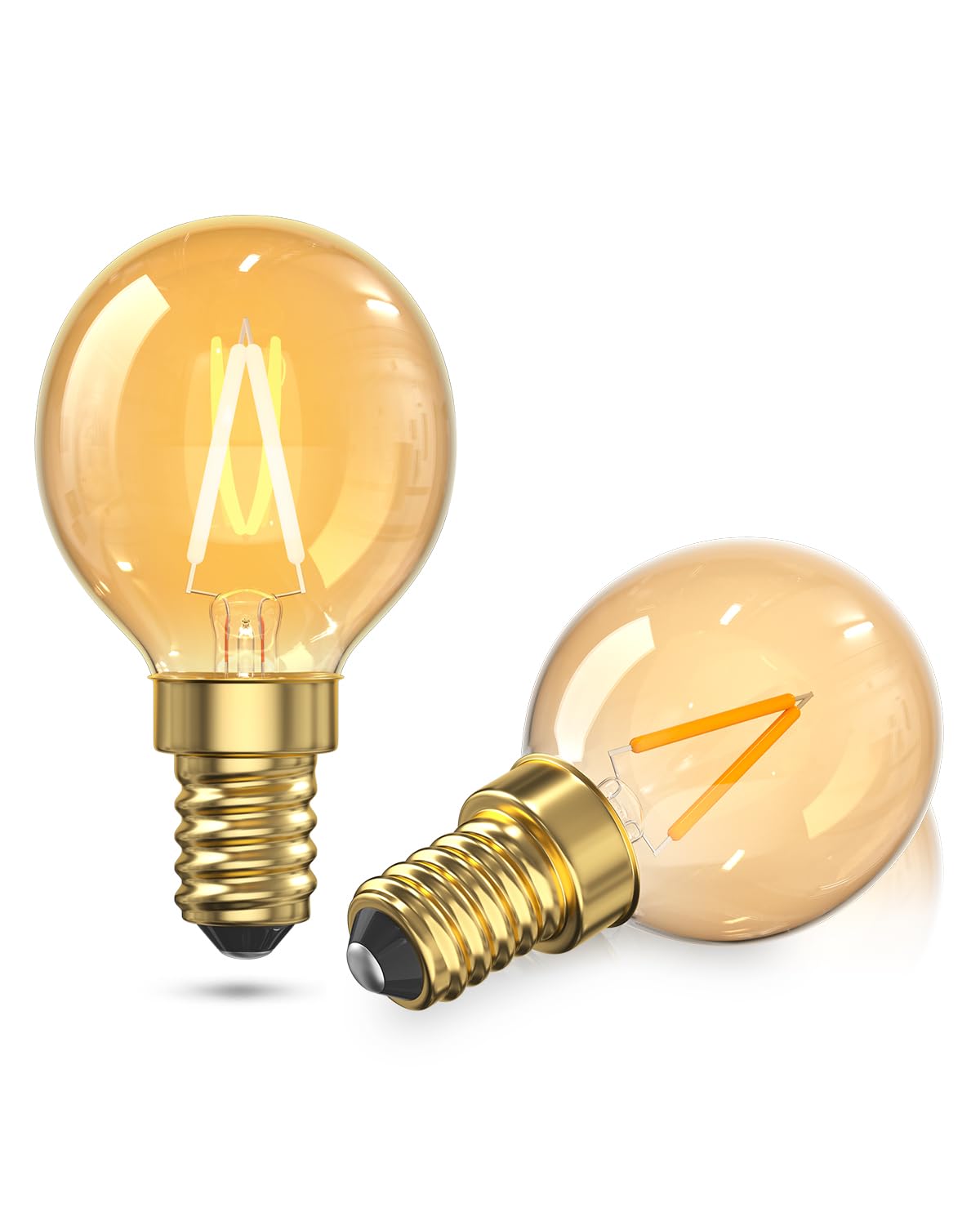 E14 LED Light Bulb Warm White, 1W Small Screw Light Bulb 2200K G40 SES Mini Golf Ball Bulb 10W Equivalent Vintage Screw in Filament Bulb for Decoration, Lamps(Amber Glass, Non-DIM, 2PCS)