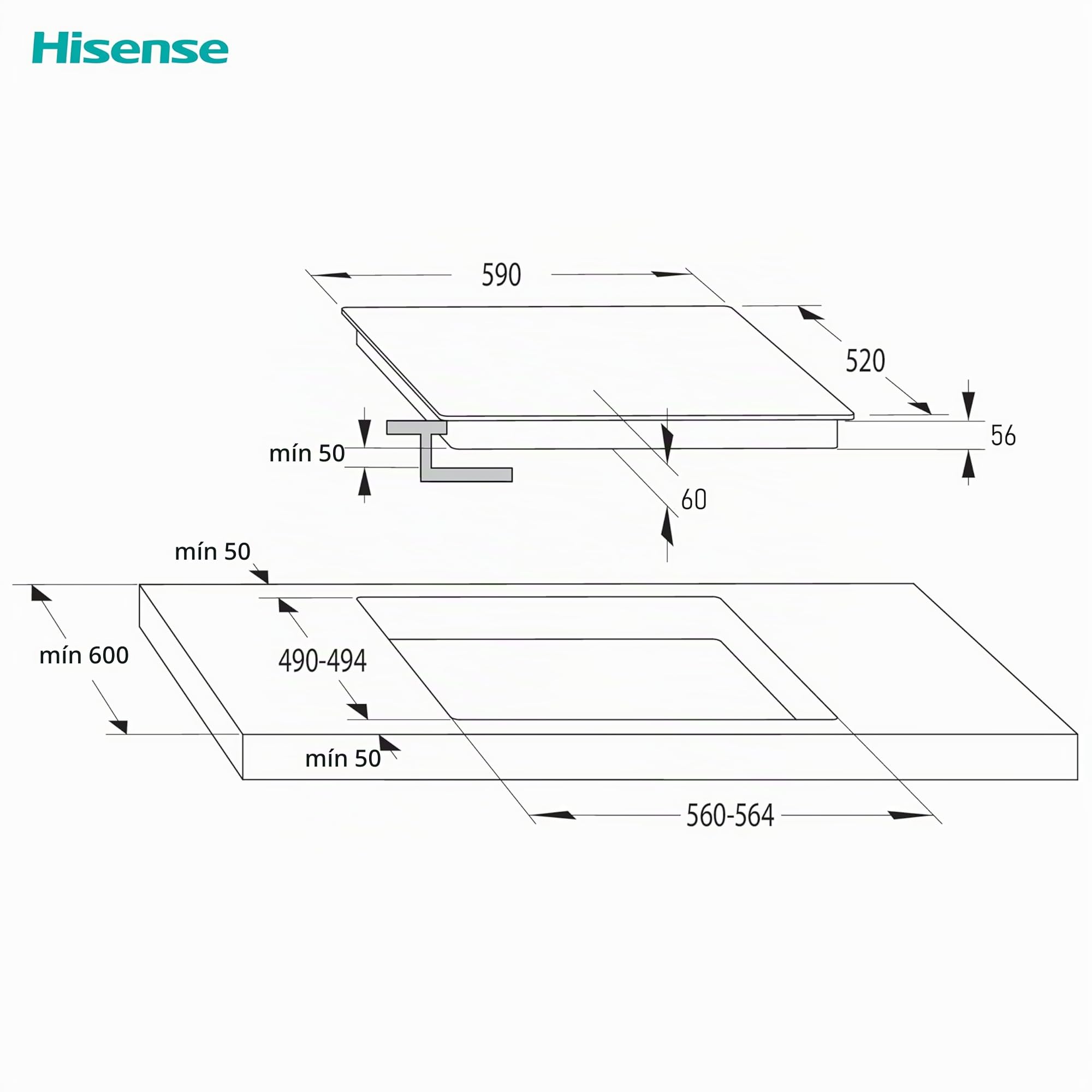 Hisense HI6321BSCE - Placa Induccion, Vitroceramica, 3 Fuegos, 7200W, Calentamiento Rápido Power Boost, Contol Táctil, Zona Expandible
