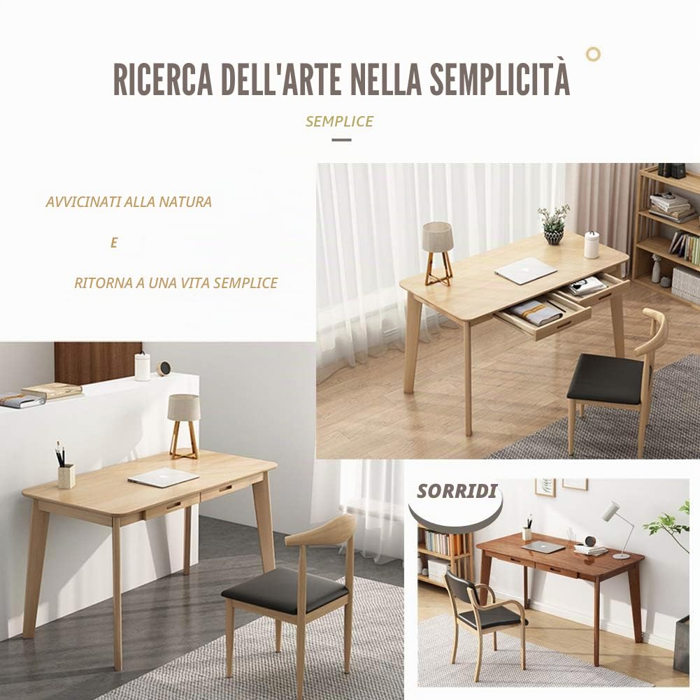 IOTXY Scrivania piccola in legno con cassetti, 120 cm | noce, per studio, camera da letto, soggiorno, ufficio domestico, stile moderno