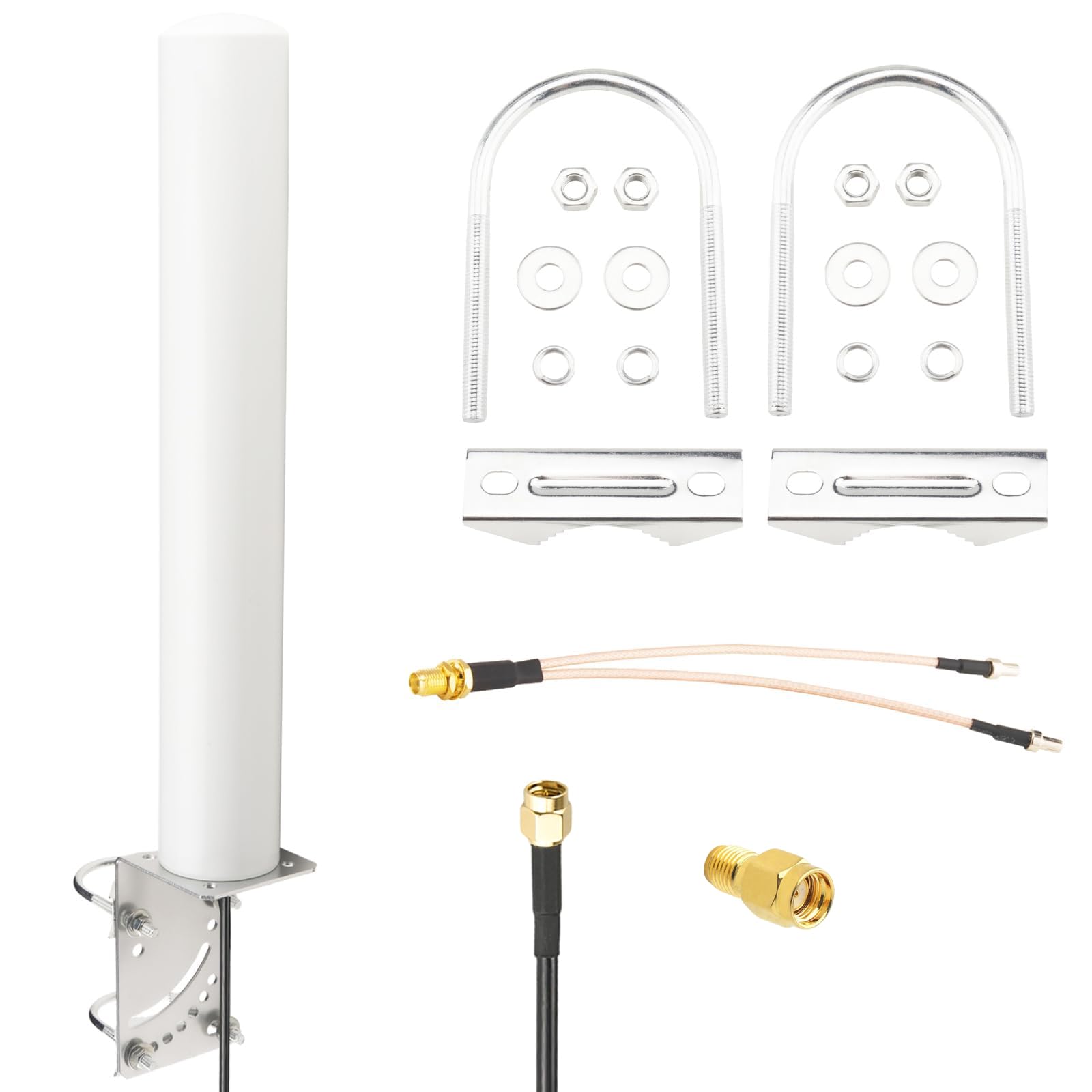 Antenne extérieure 600-6000 MHz 5G 4G LTE WiFi antenne cellulaire 10dBi-12dBi à gain élevé omni directionnelle avec câble à faible perte de 5 m SMA/RP-SMA mâle et adaptateurs TS9 pour routeurs
