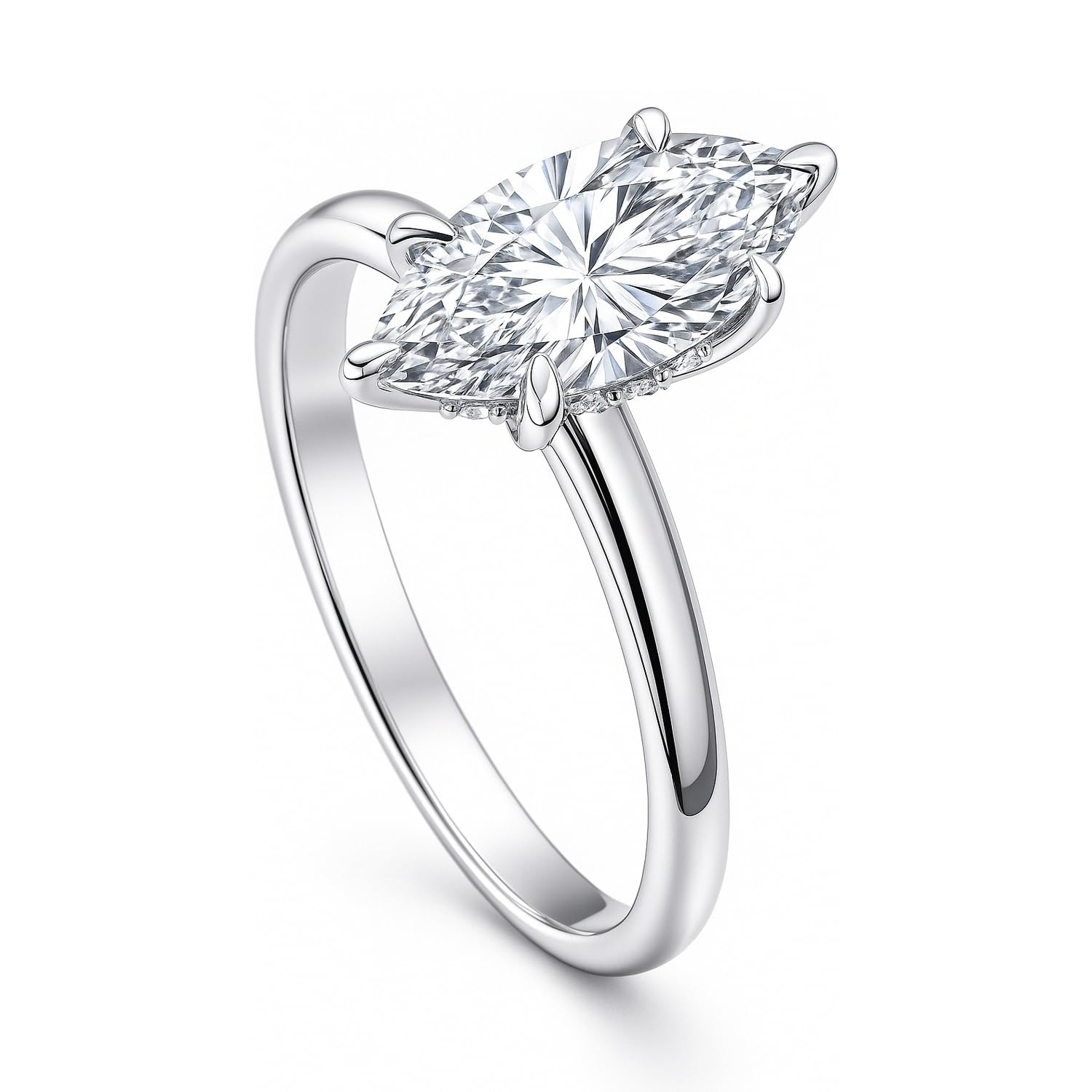 BERRICLE Sterling Silver Solitaire Wedding Engagement Rings for Women, 1.6 Carat Marquise Cut Cubic Zirconia CZ Ring